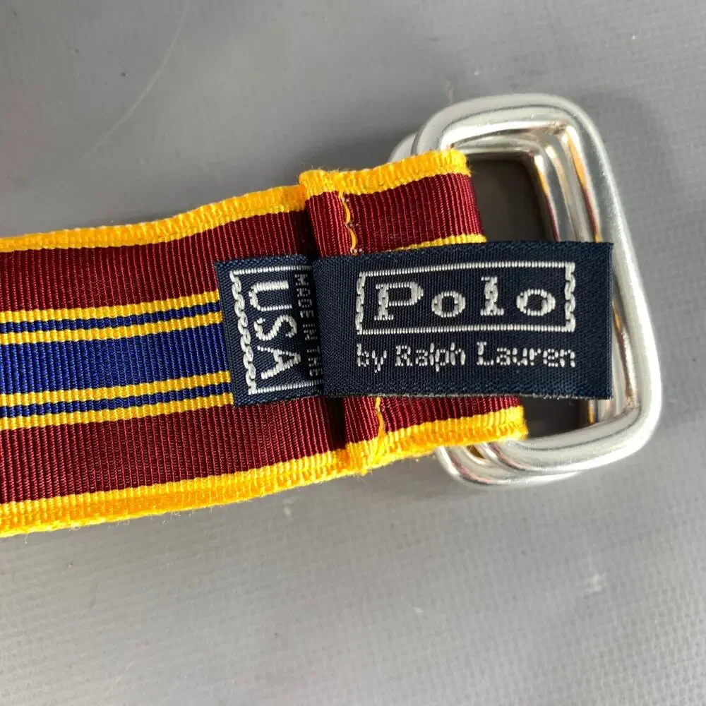 RALPH LAUREN Burgundy Navy Stripe Nylon Belt